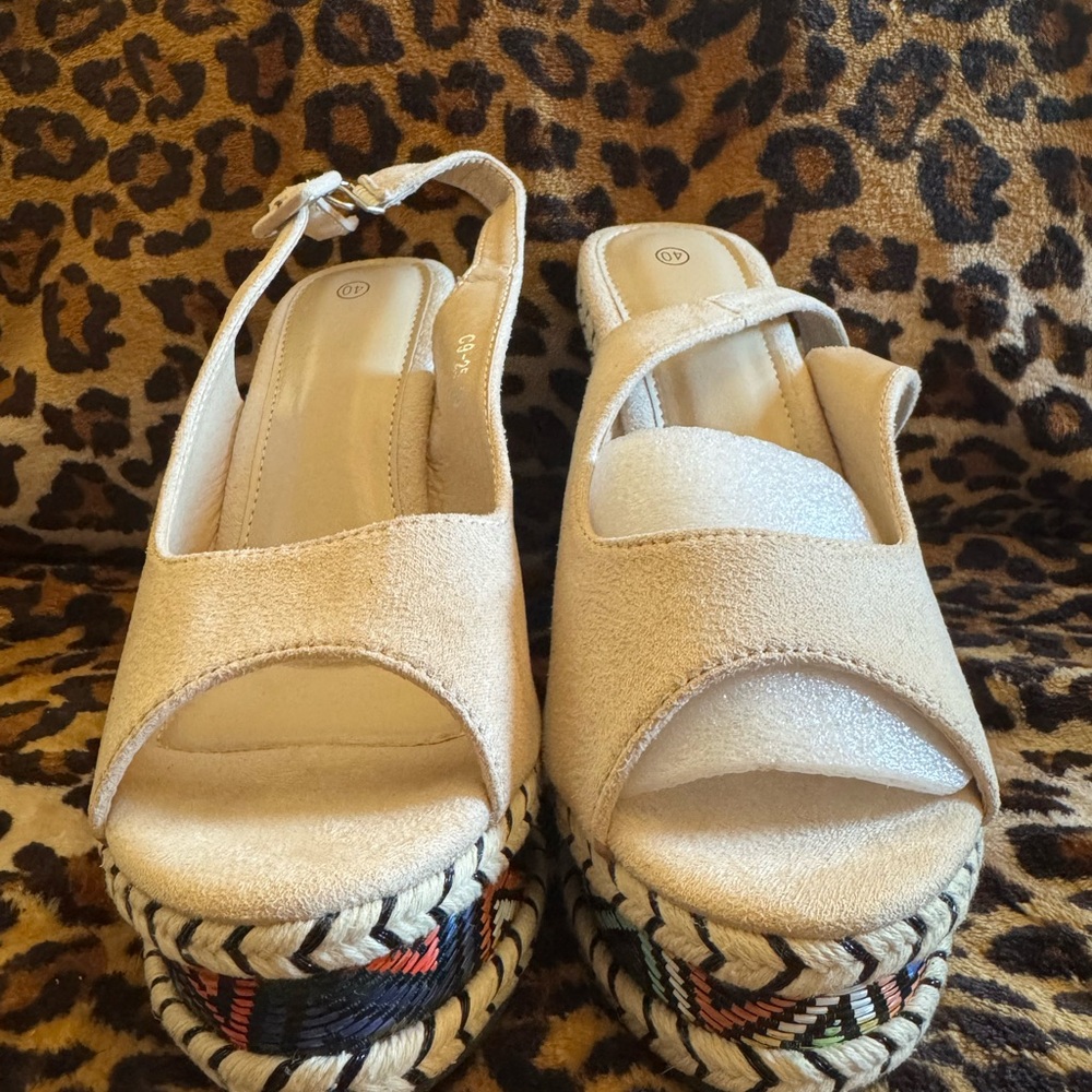 SHEIN Beige Espadrille Platform Slingback Wedges